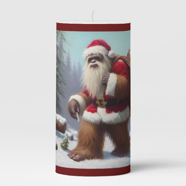 Bigfoot Santa Claus Pillar Candle (Front)