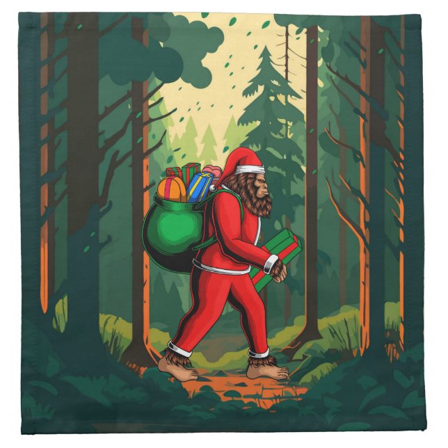 Bigfoot Santa Claus Sack of Gifts Cloth Napkin (Front)