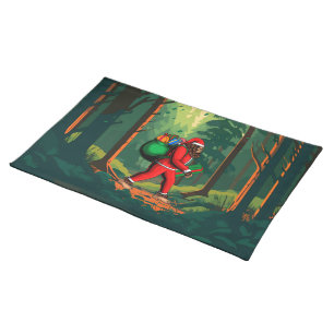 Bigfoot Santa Claus Sack of Gifts Cloth Placemat
