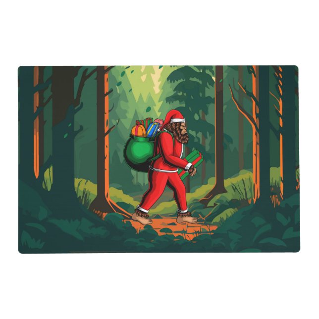 Bigfoot Santa Claus Sack of Gifts Laminated Placemat (Front)
