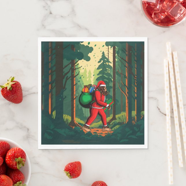 Bigfoot Santa Claus Sack of Gifts  Napkins (Insitu)
