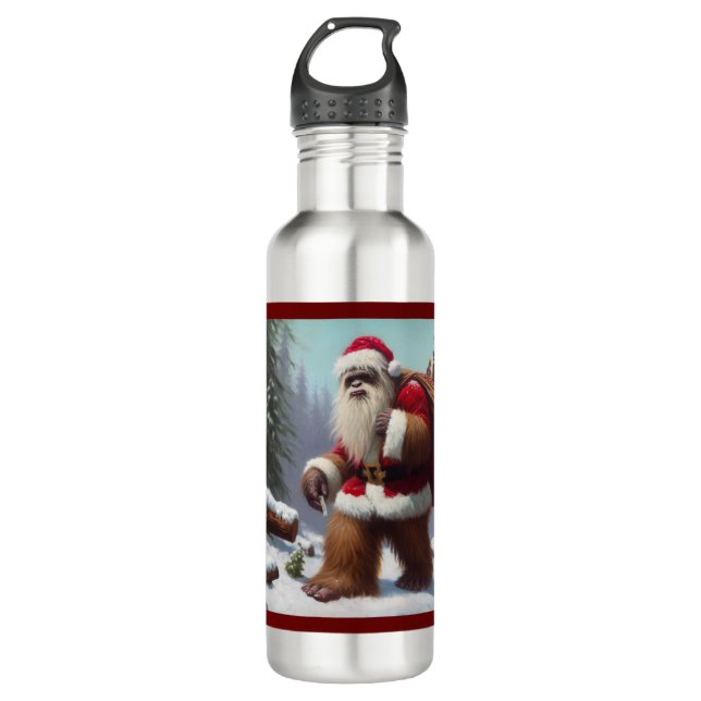Bigfoot Santa Claus Stainless Steel Water Bottle (Front)