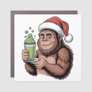 Bigfoot Santa Funny Sasquatch Holding Matcha Xmas Car Magnet