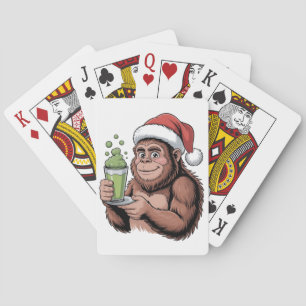 Bigfoot Santa Funny Sasquatch Holding Matcha Xmas Poker Cards