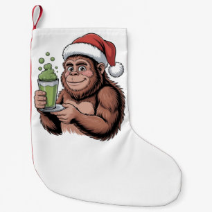 Bigfoot Santa Funny Sasquatch Holding Matcha Xmas Small Christmas Stocking