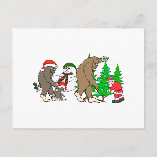 Bigfoot Santa snowman Holiday Postcard