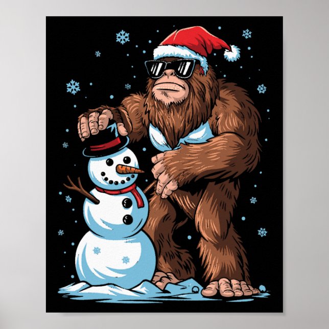 Bigfoot Santa Snowman Kids Boys Men Xmas Christmas Poster (Front)