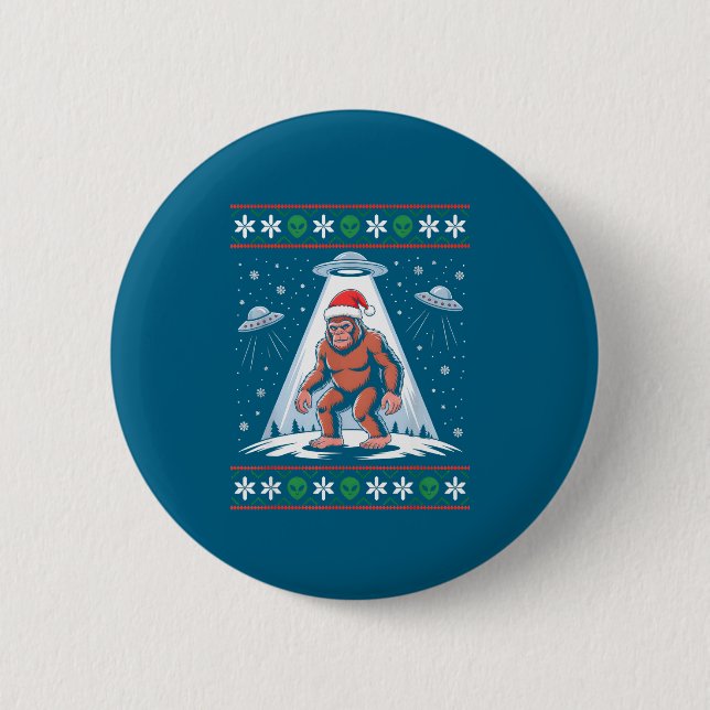 Bigfoot Santa Ufo Alien Funny Ugly Christmas Sweat Button (Front)