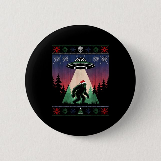 Bigfoot Santa Ufo Alien Funny Ugly Christmas Sweat Button (Front)