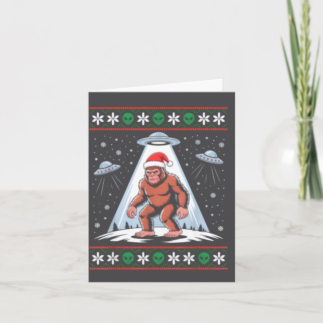 Bigfoot Santa Ufo Alien Funny Ugly Christmas Sweat Card (Front)