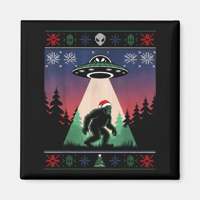 Bigfoot Santa Ufo Alien Funny Ugly Christmas Sweat Magnet (Front)
