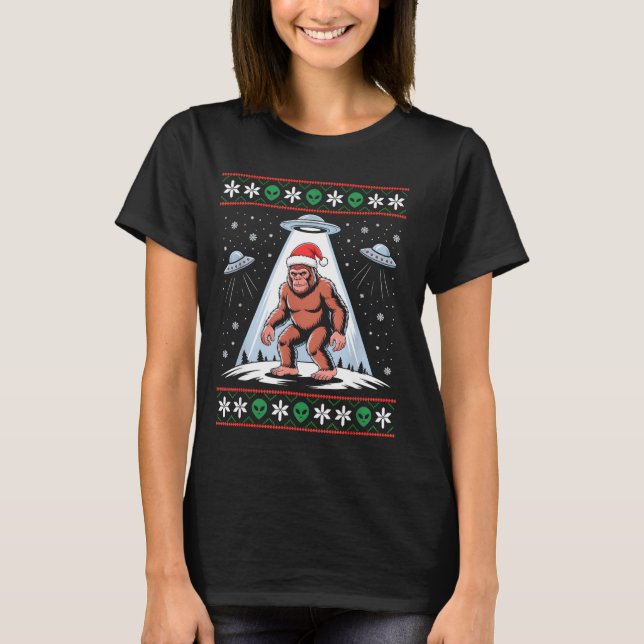 Bigfoot Santa Ufo Alien Funny Ugly Christmas Sweat T-Shirt (Front)