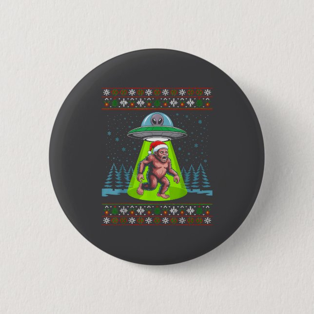 Bigfoot Santa Ufo Sasquatch Funny Ugly Christmas S Button (Front)