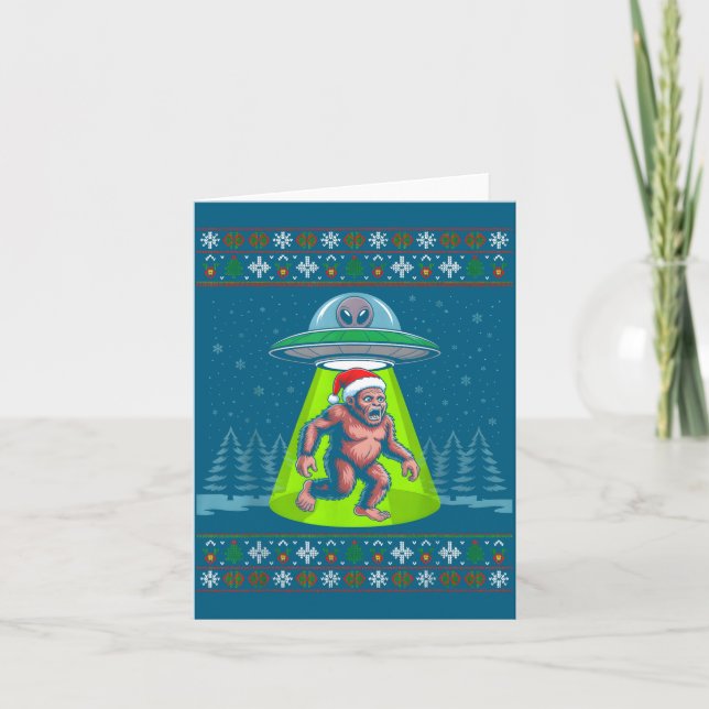 Bigfoot Santa Ufo Sasquatch Funny Ugly Christmas S Card (Front)