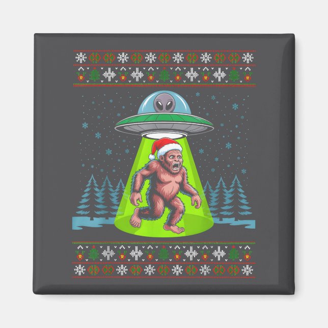 Bigfoot Santa Ufo Sasquatch Funny Ugly Christmas S Magnet (Front)