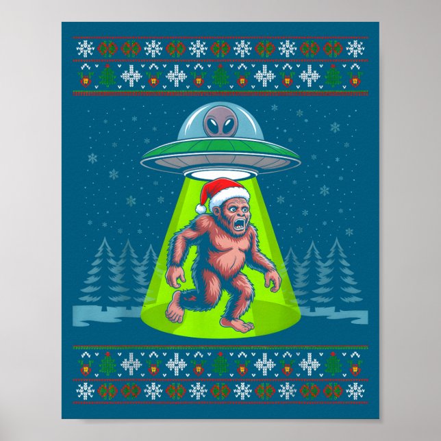 Bigfoot Santa Ufo Sasquatch Funny Ugly Christmas S Poster (Front)