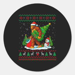Bigfoot Santa Ugly Christmas Tree Funny Xmas Light Classic Round Sticker