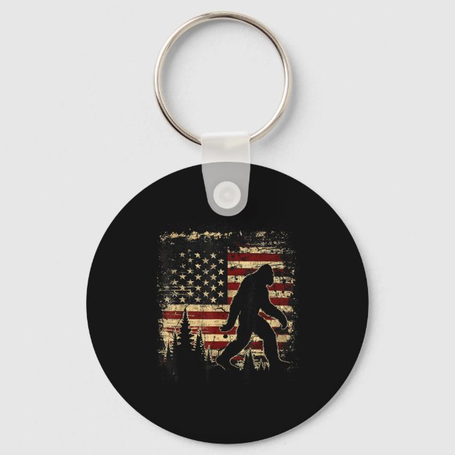 Bigfoot sasquatch 4th of july patriotic american keychain (Front)