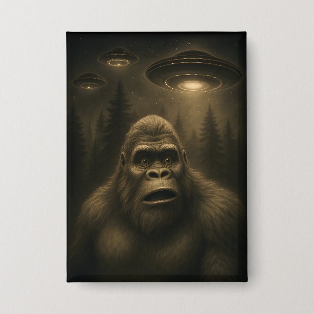 Bigfoot Sasquatch Alien UFO Funny Button (Front)