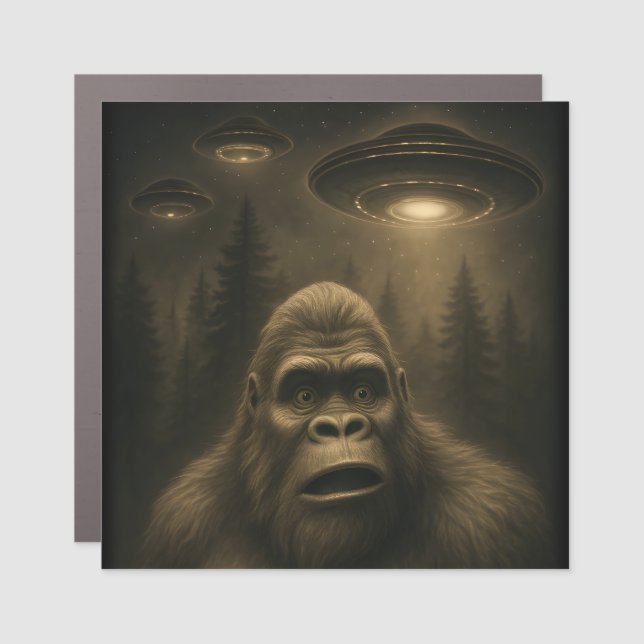 Bigfoot Sasquatch Alien UFO Funny Car Magnet (Front)