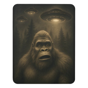Bigfoot Sasquatch Alien UFO Funny Door Sign