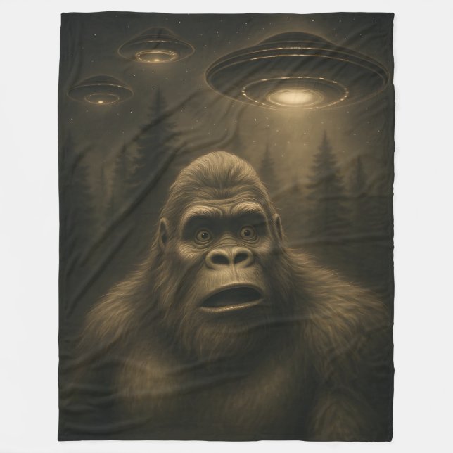 Bigfoot Sasquatch Alien UFO Funny Fleece Blanket (Front)