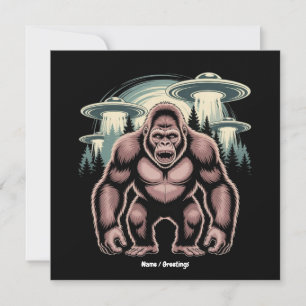 Bigfoot Sasquatch Alien UFO Funny Graphic Design Invitation