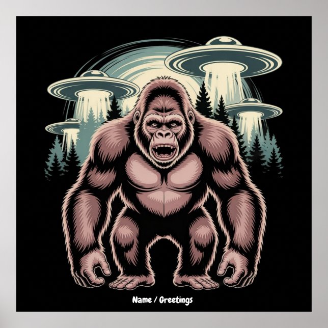 Bigfoot Sasquatch Alien UFO Funny Graphic Design Poster (Front)