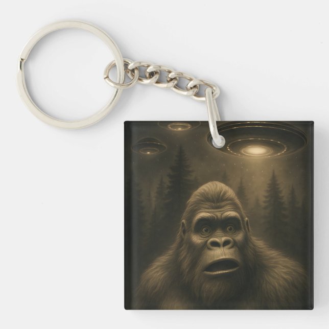 Bigfoot Sasquatch Alien UFO Funny Keychain (Front)