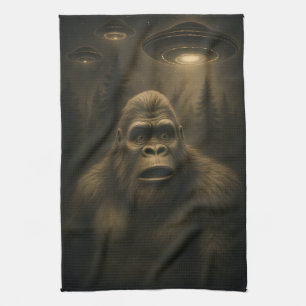 Bigfoot Sasquatch Alien UFO Funny Kitchen Towel