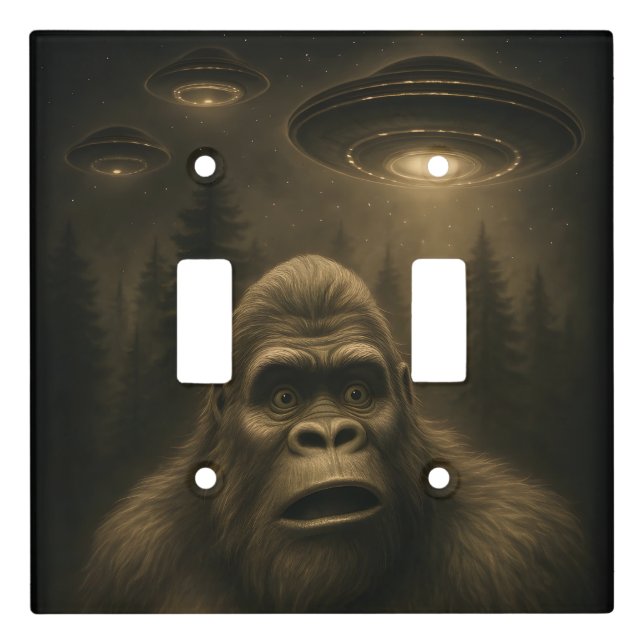 Bigfoot Sasquatch Alien UFO Funny Light Switch Cover (Front)