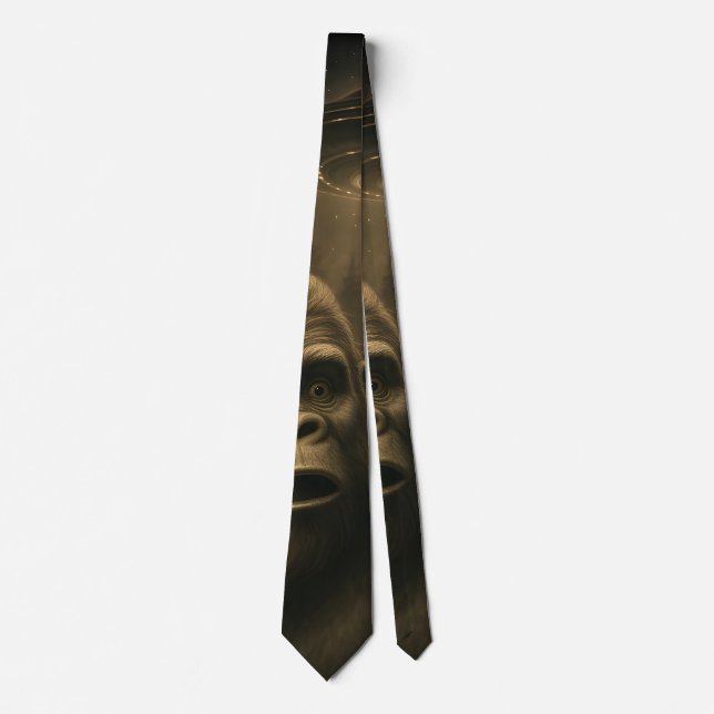 Bigfoot Sasquatch Alien UFO Funny Neck Tie (Front)