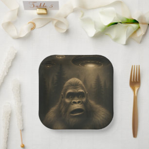 Bigfoot Sasquatch Alien UFO Funny Paper Plates