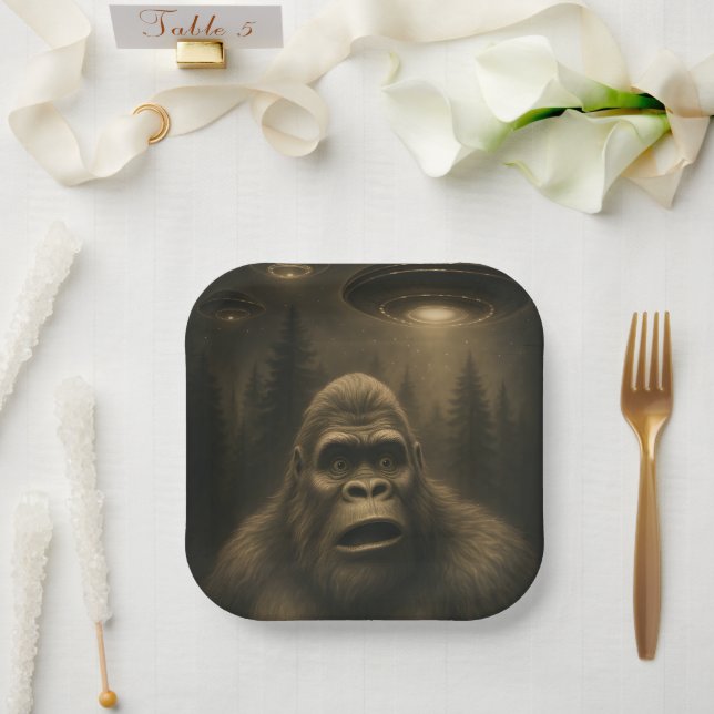 Bigfoot Sasquatch Alien UFO Funny Paper Plates (Wedding)