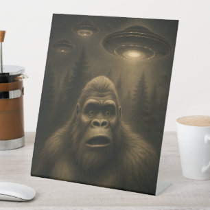Bigfoot Sasquatch Alien UFO Funny Pedestal Sign