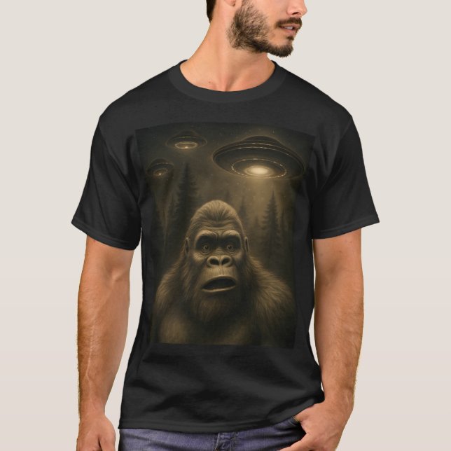 Bigfoot Sasquatch Alien UFO Funny T-Shirt (Front)