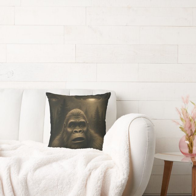 Bigfoot Sasquatch Alien UFO Funny Throw Pillow (Couch)