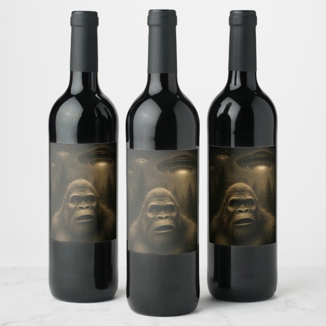 Bigfoot Sasquatch Alien UFO Funny Wine Label (Bottles)