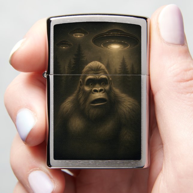 Bigfoot Sasquatch Alien UFO Funny Zippo Lighter (In Hand)