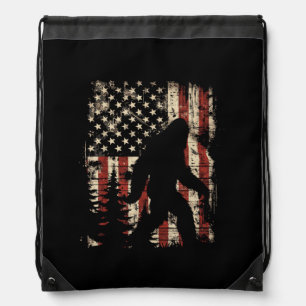 Bigfoot Sasquatch America Flag Patriotic Men Women Drawstring Bag