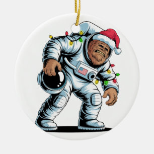 Bigfoot Sasquatch Astronaut Christmas 2026 Holiday Ceramic Ornament