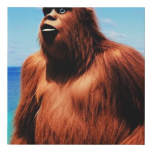 Bigfoot Sasquatch at the ocean beach vataction Faux Canvas Print