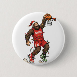 Bigfoot Sasquatch Basketball Christmas 2026 Holida Button