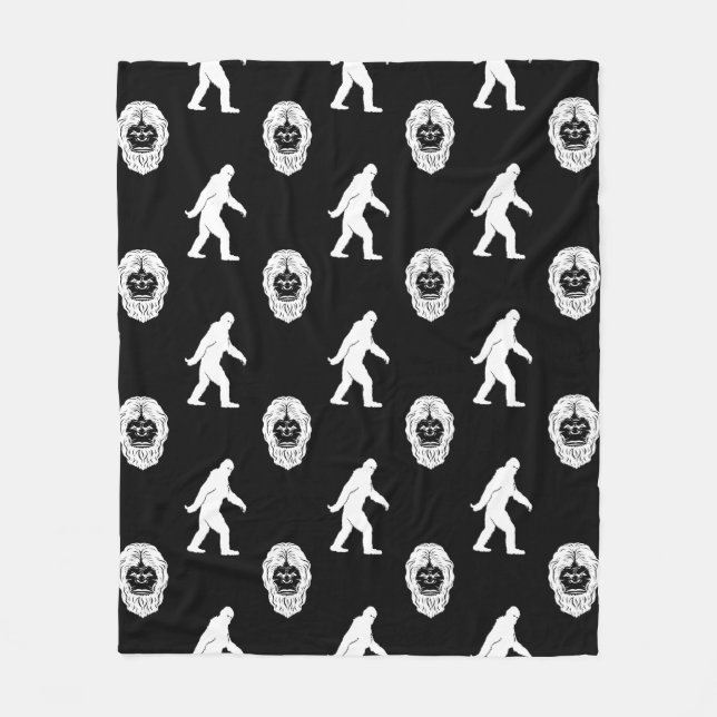 Bigfoot Sasquatch Black & White Fleece Blanket (Front)