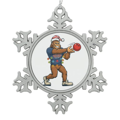 Bigfoot Sasquatch Bowling Funny Holiday Sports Snowflake Pewter Christmas Ornament