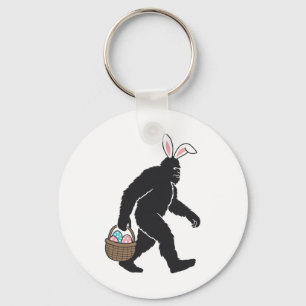 Bigfoot Sasquatch Bunny Ears Carrying Easter Egg B Keychain