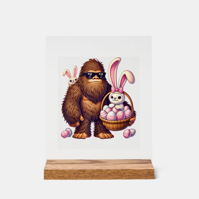 Bigfoot Sasquatch Bunny Easter Eggs Retro Men Boys Acrylic Sign (Front)