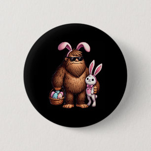 Bigfoot Sasquatch Bunny Easter Eggs Retro Men Boys Button