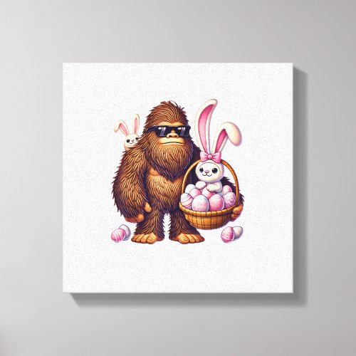 Bigfoot Sasquatch Bunny Easter Eggs Retro Men Boys Canvas Print