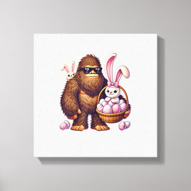 Bigfoot Sasquatch Bunny Easter Eggs Retro Men Boys Canvas Print (Front)